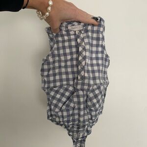 Pehr Blue and White Checkered Baby Romper